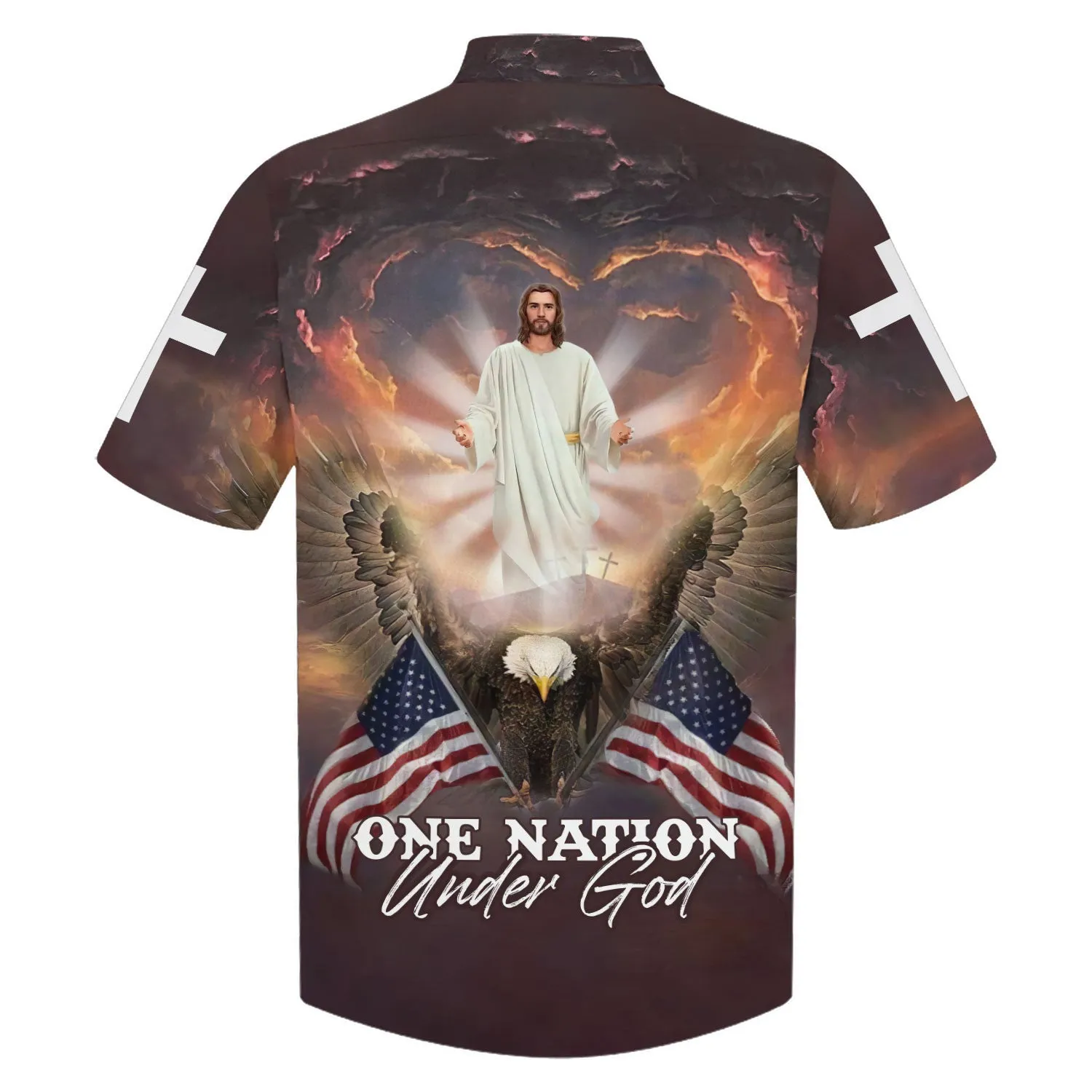 One Nation Under God Hawaiian Shirt - Jesus Arms Wide Open Hawaiian Shirts - Christian Hawaiian Shirt - Jesus Hawaiian Shirts