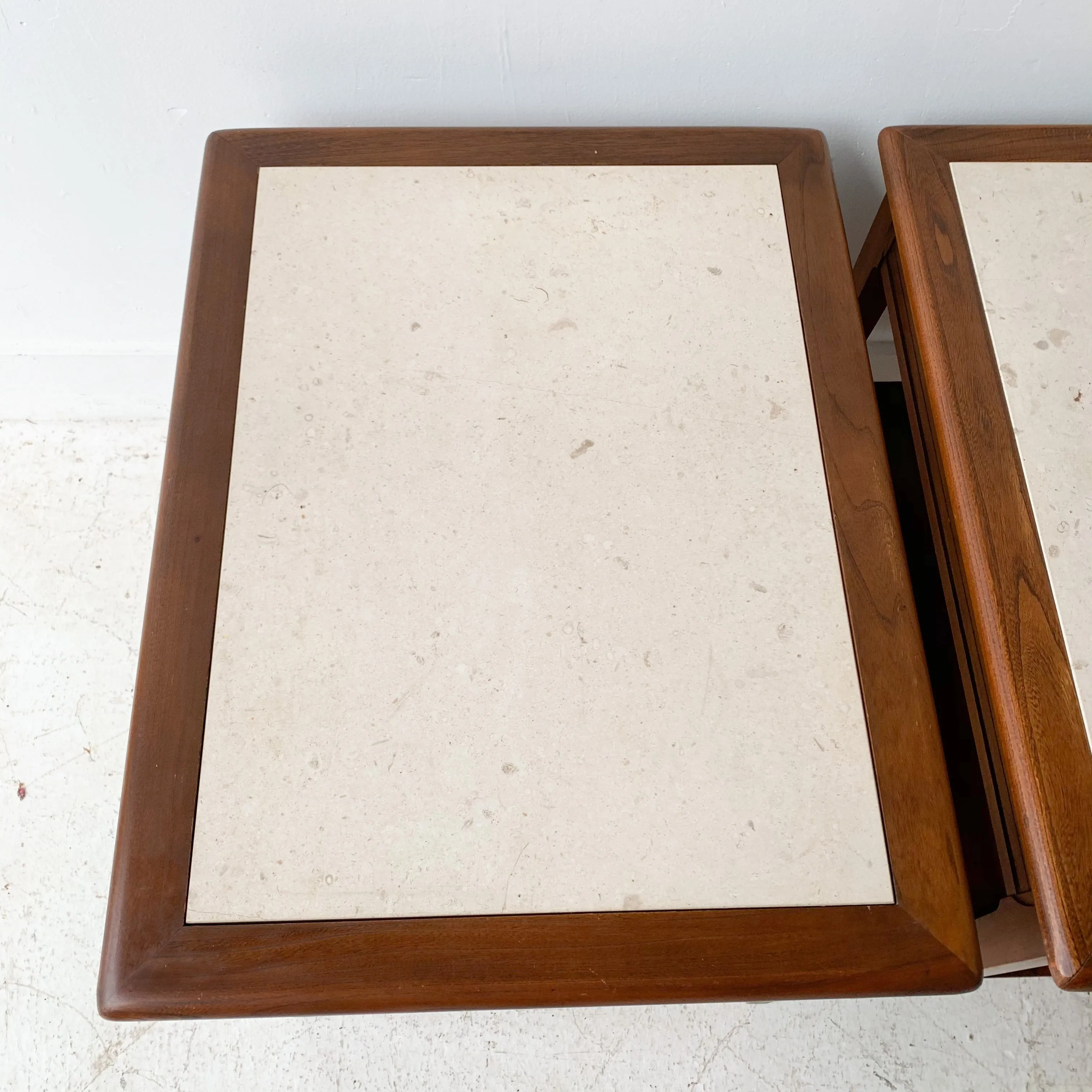 Pair of End Tables with Travertine Tops