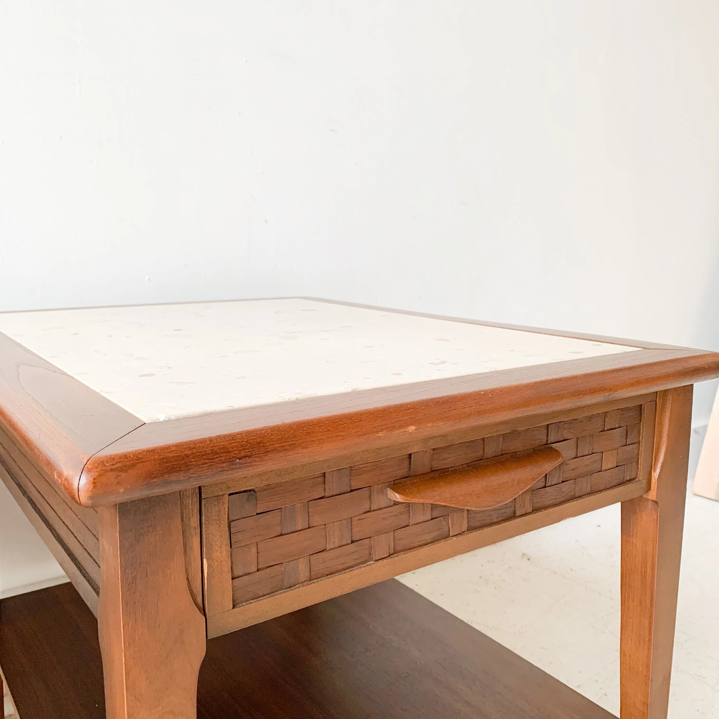 Pair of End Tables with Travertine Tops
