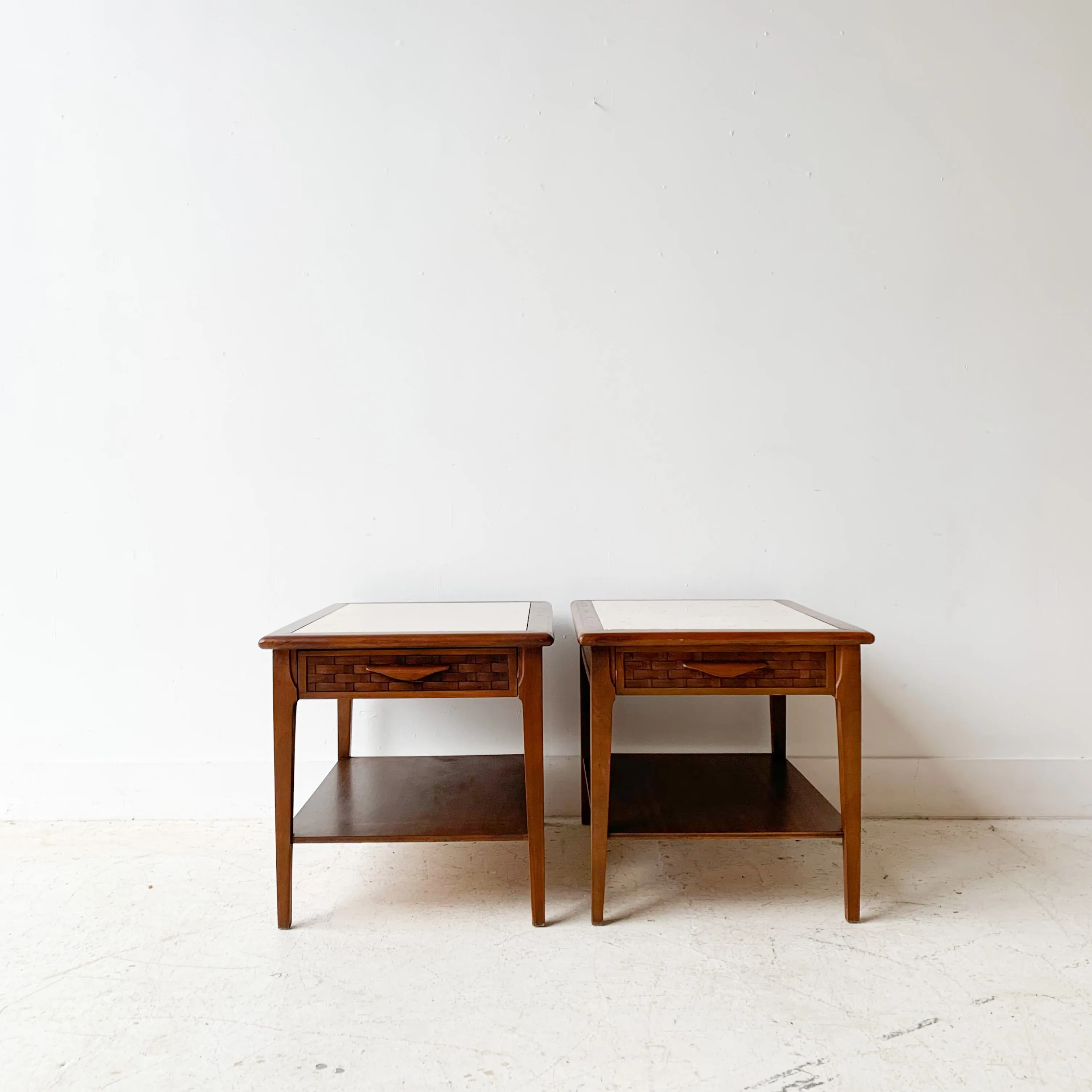 Pair of End Tables with Travertine Tops