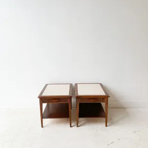 Pair of End Tables with Travertine Tops