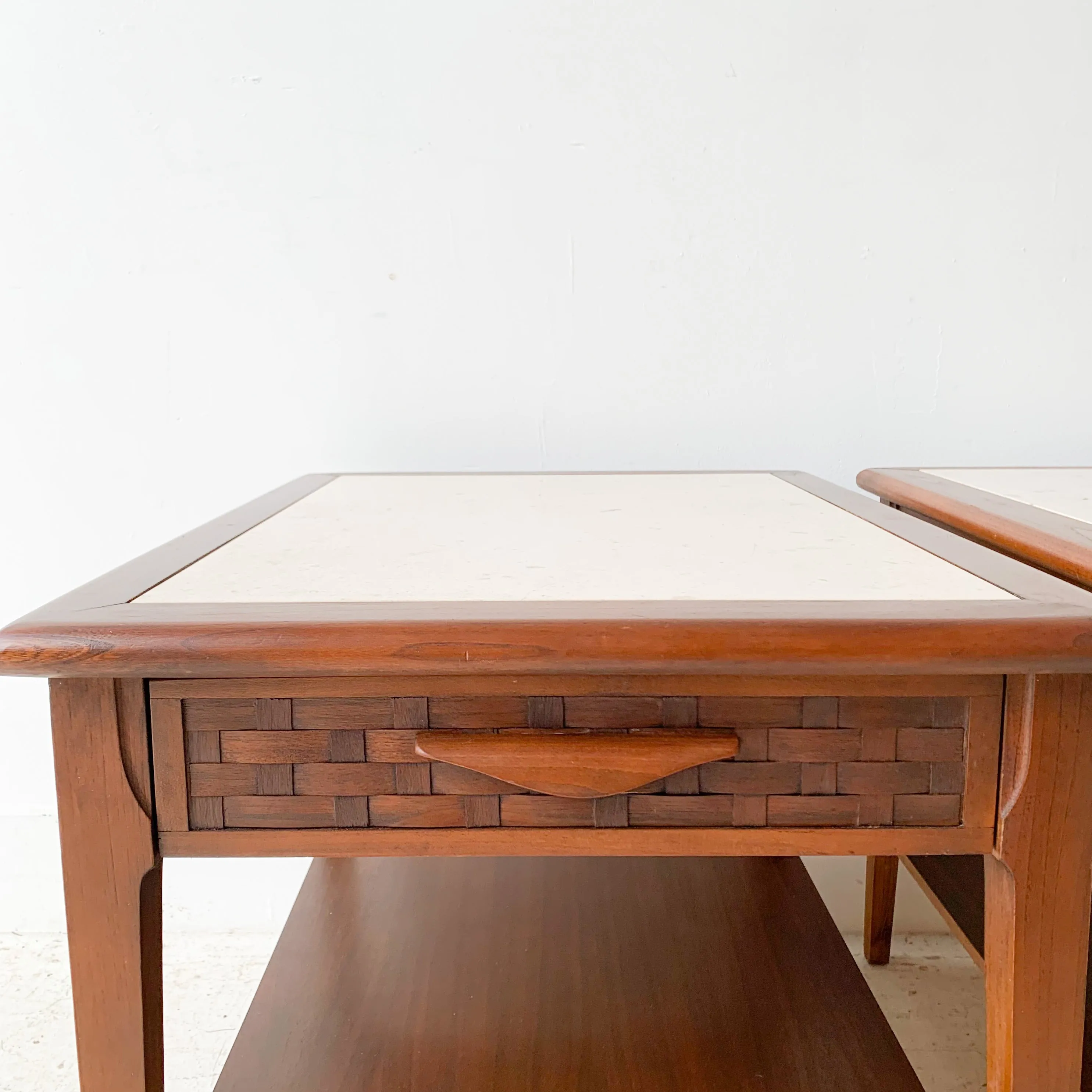 Pair of End Tables with Travertine Tops