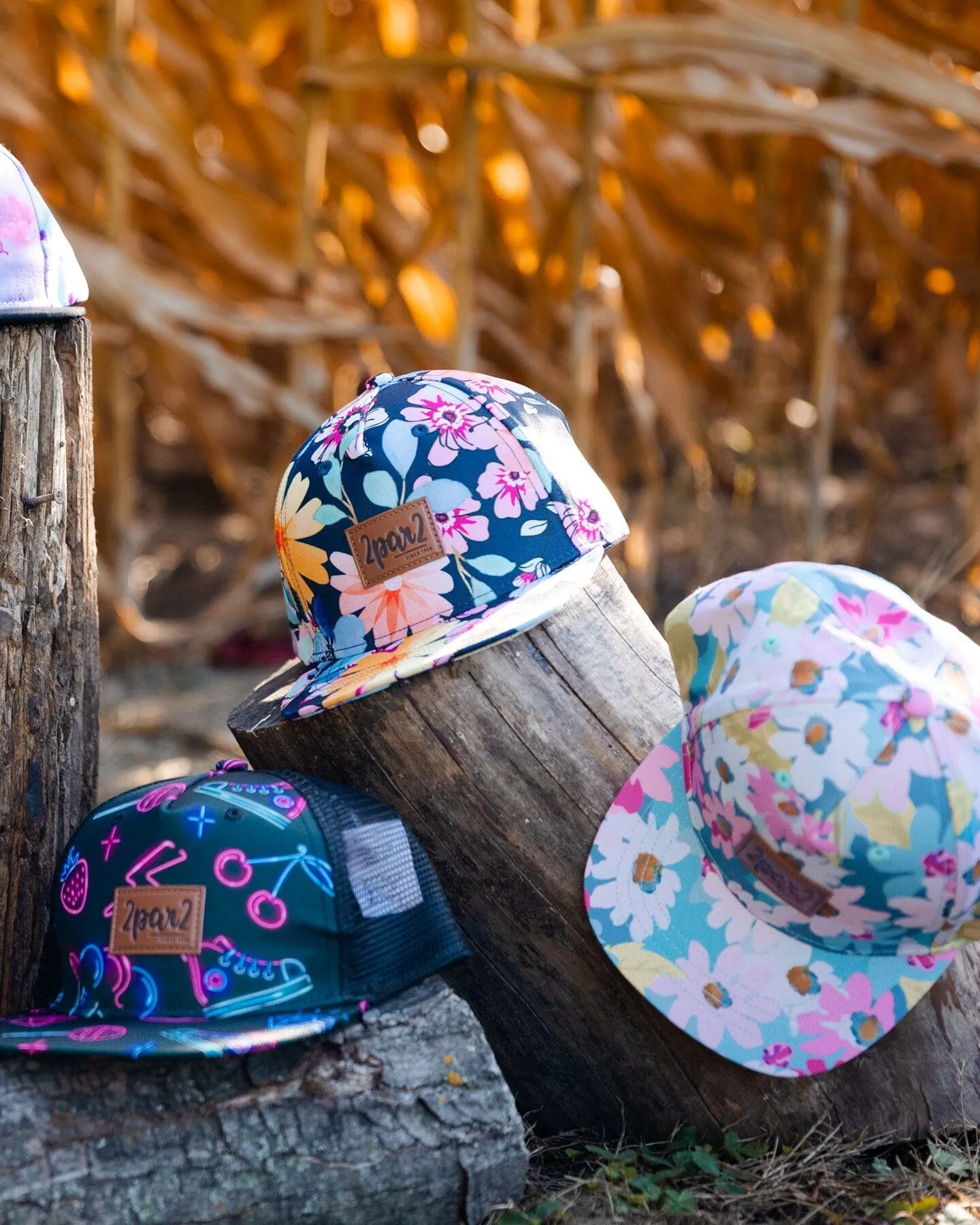 Printed Cap White, Pink, And Green Flowers
