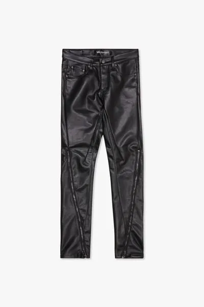 "MERDALI" BLACK LEATHER Func SKINNY & STACKED DENIM BK