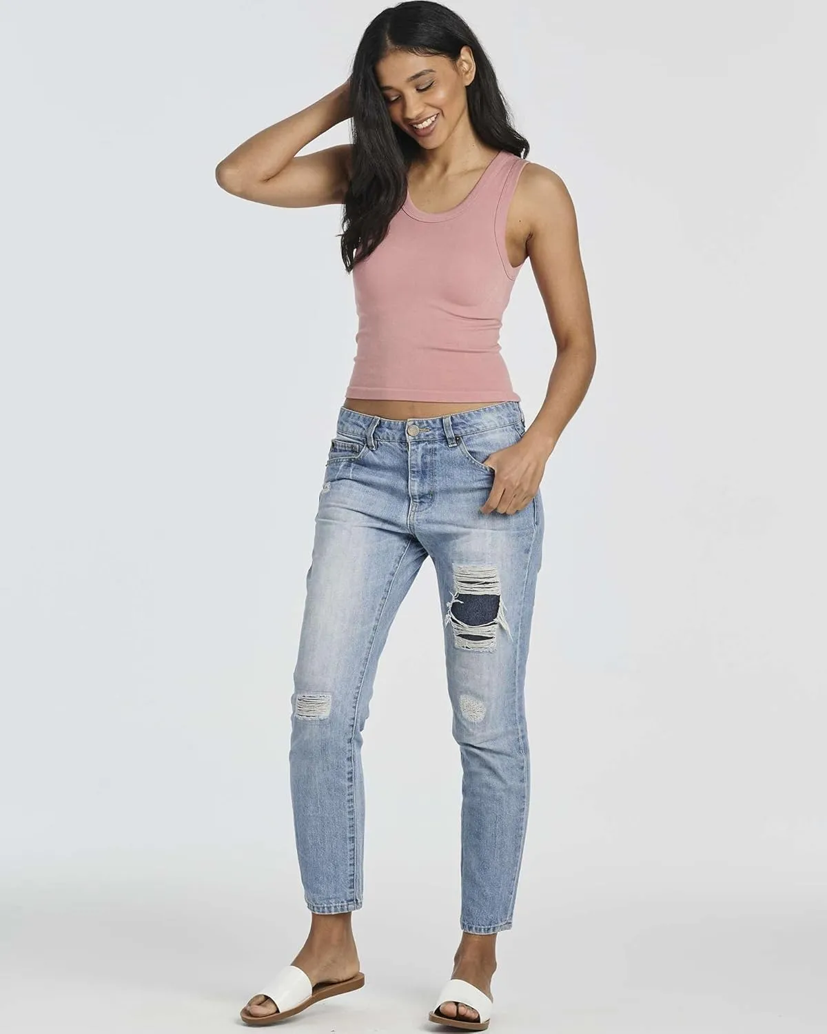 Real Essentials 5 Pack: Women's Seamless Ribbed Sleeveless Cropped Scoop Neck Tank Top - Casual Crop Top