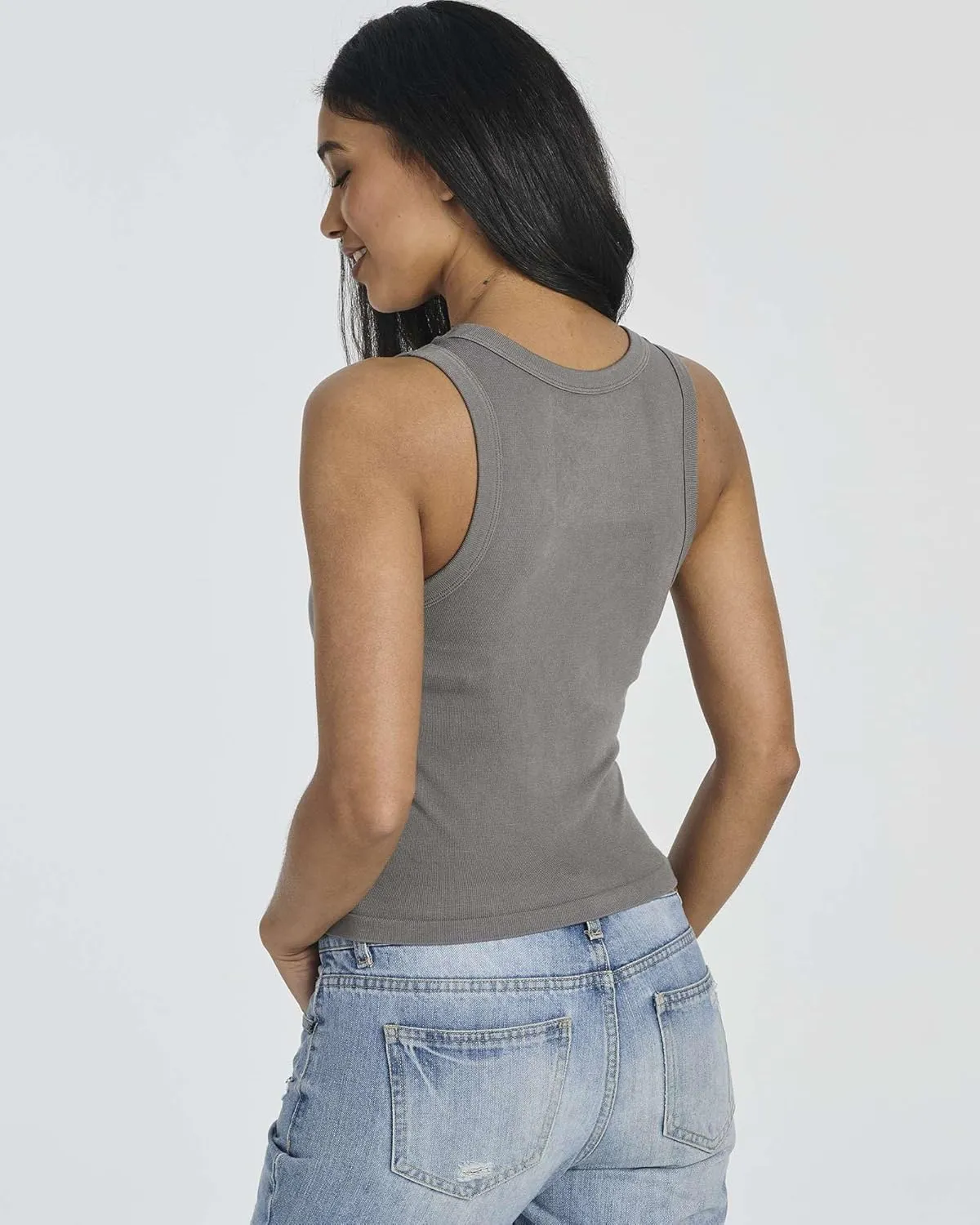 Real Essentials 5 Pack: Women's Seamless Ribbed Sleeveless Cropped Scoop Neck Tank Top - Casual Crop Top