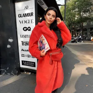 Red Shearling Teddy Over Coat