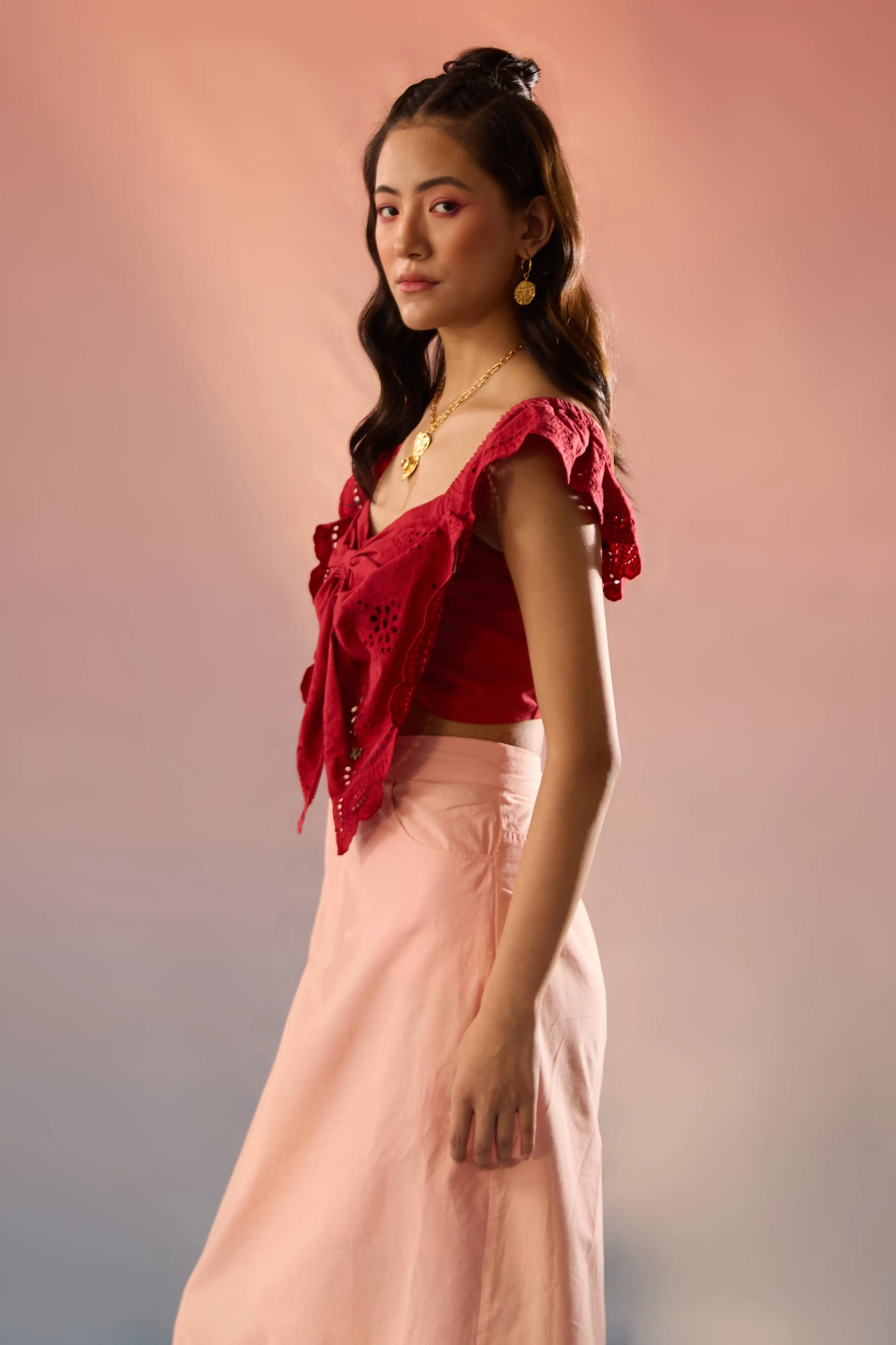 Schiffli Top and Skirt Co-ord Set