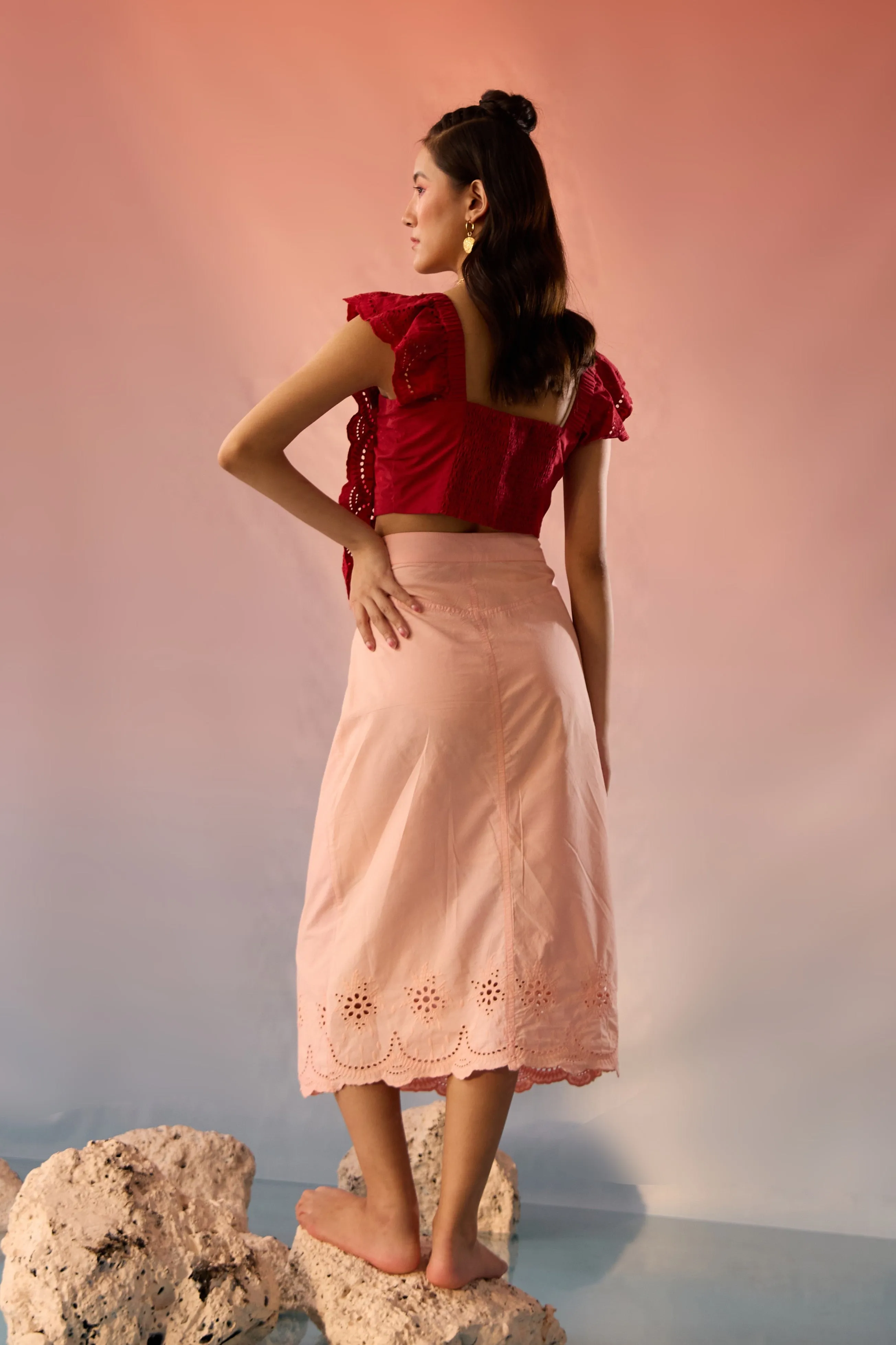 Schiffli Top and Skirt Co-ord Set
