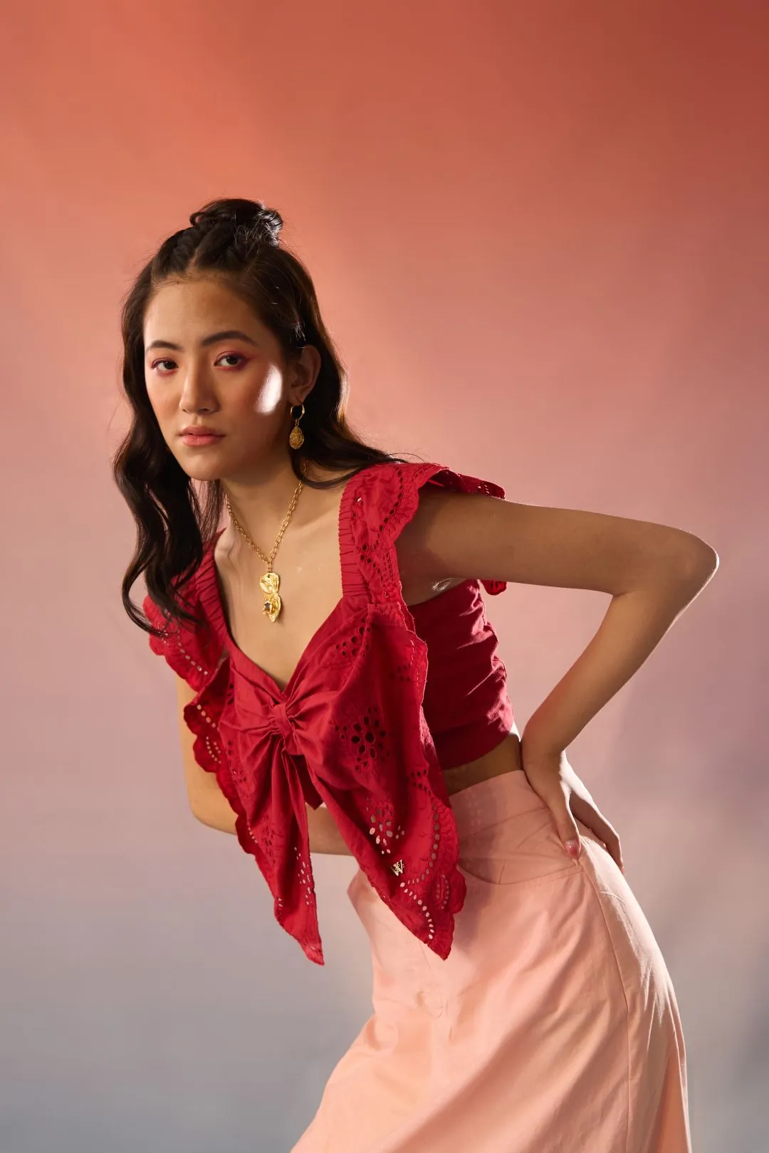 Schiffli Top and Skirt Co-ord Set