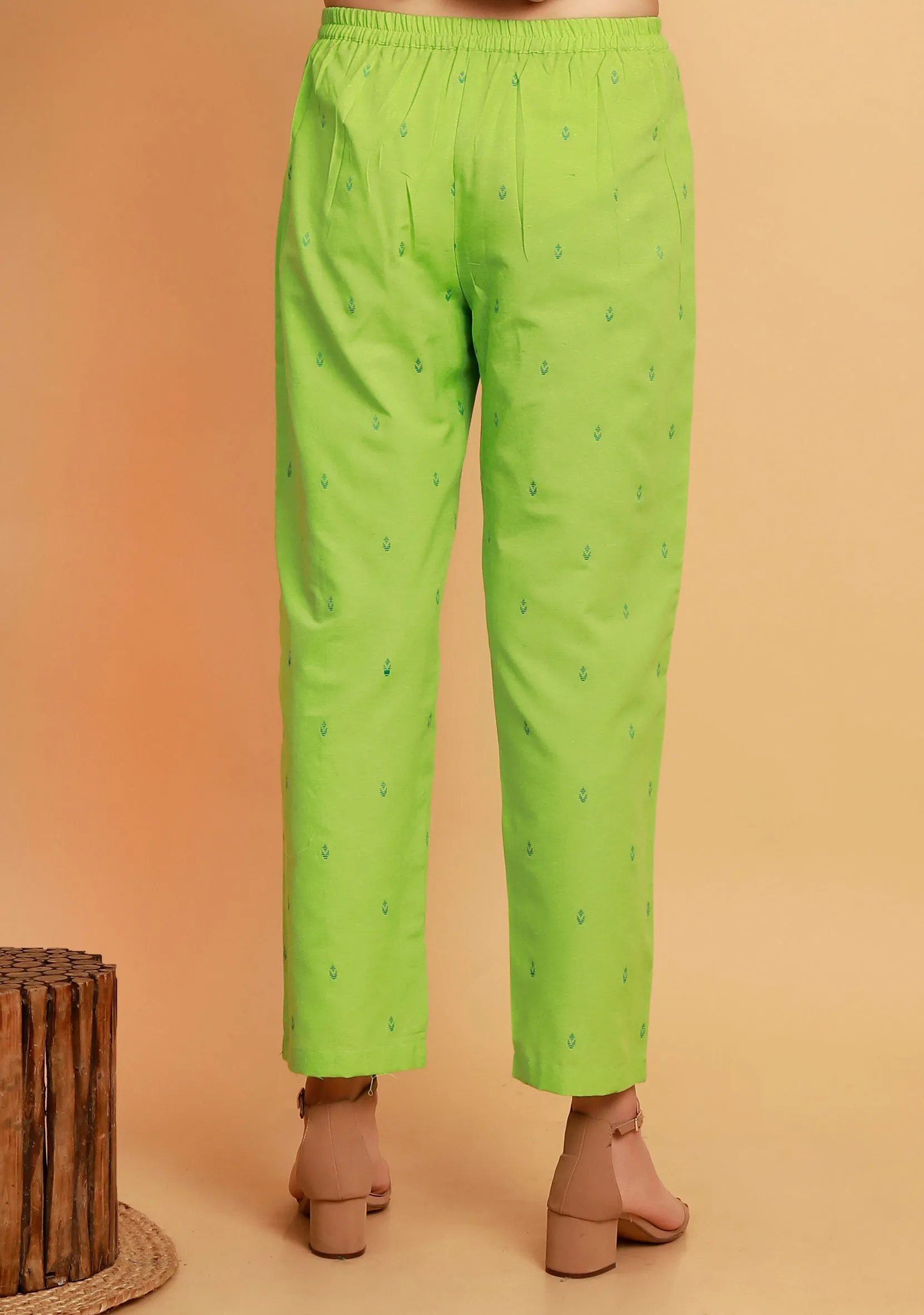 Set of 2:  Mint Green Embroidery Halter Neck Sleeveless Kurta With Straight Pants