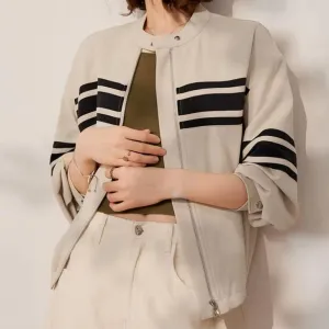 Spring Women's Loose Fit Striped Jacket with Contrast Colors