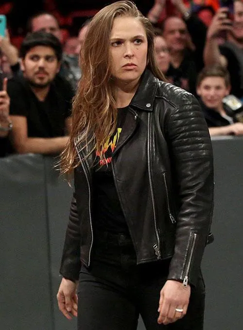 Stylish Black Leather Jacket Worn By Ronda Rousey | Ronda Rousey Stylish Black Leather Jacket