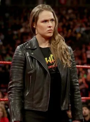 Stylish Black Leather Jacket Worn By Ronda Rousey | Ronda Rousey Stylish Black Leather Jacket