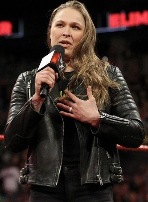 Stylish Black Leather Jacket Worn By Ronda Rousey | Ronda Rousey Stylish Black Leather Jacket
