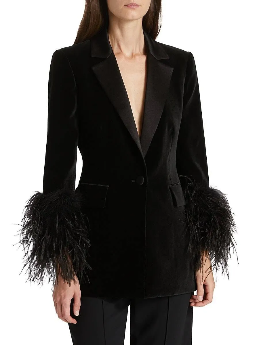 Stylish Designer Jacket Women's Single Button  Feather Embellished  Blazer