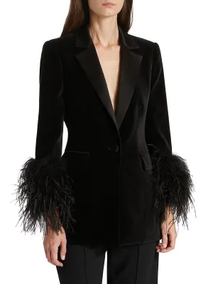 Stylish Designer Jacket Women's Single Button  Feather Embellished  Blazer