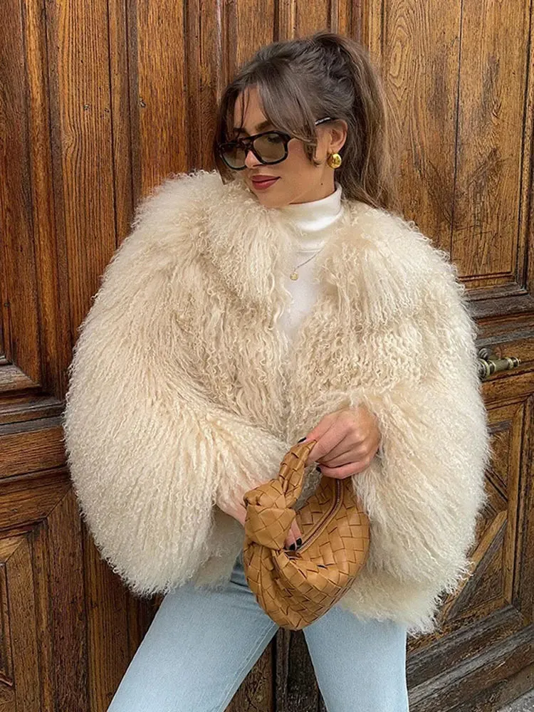 TAVIMART  -  Luxury Warm Fluffy Faux Fur Coat 2024 Women Fashion Solid Long Sleeve Short Coats Winter Female Casual High Street Outercoat