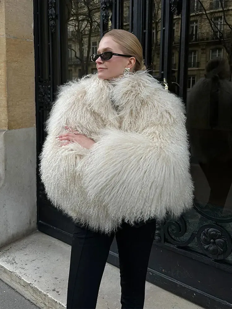 TAVIMART  -  Luxury Warm Fluffy Faux Fur Coat 2024 Women Fashion Solid Long Sleeve Short Coats Winter Female Casual High Street Outercoat