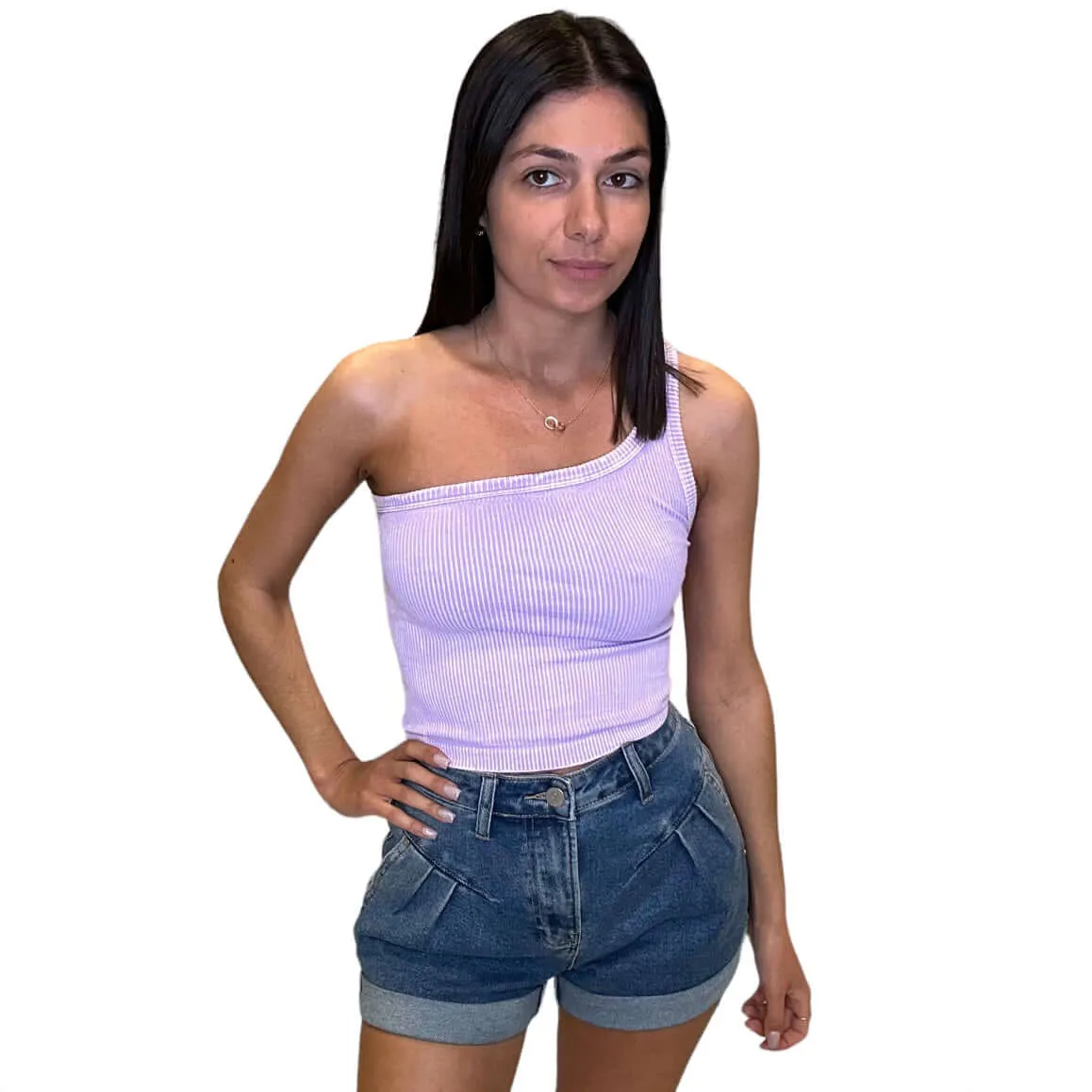 Vintage One Shoulder Crop Top - Amethyst