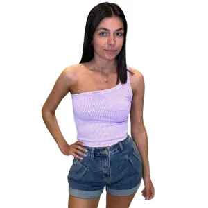 Vintage One Shoulder Crop Top - Amethyst