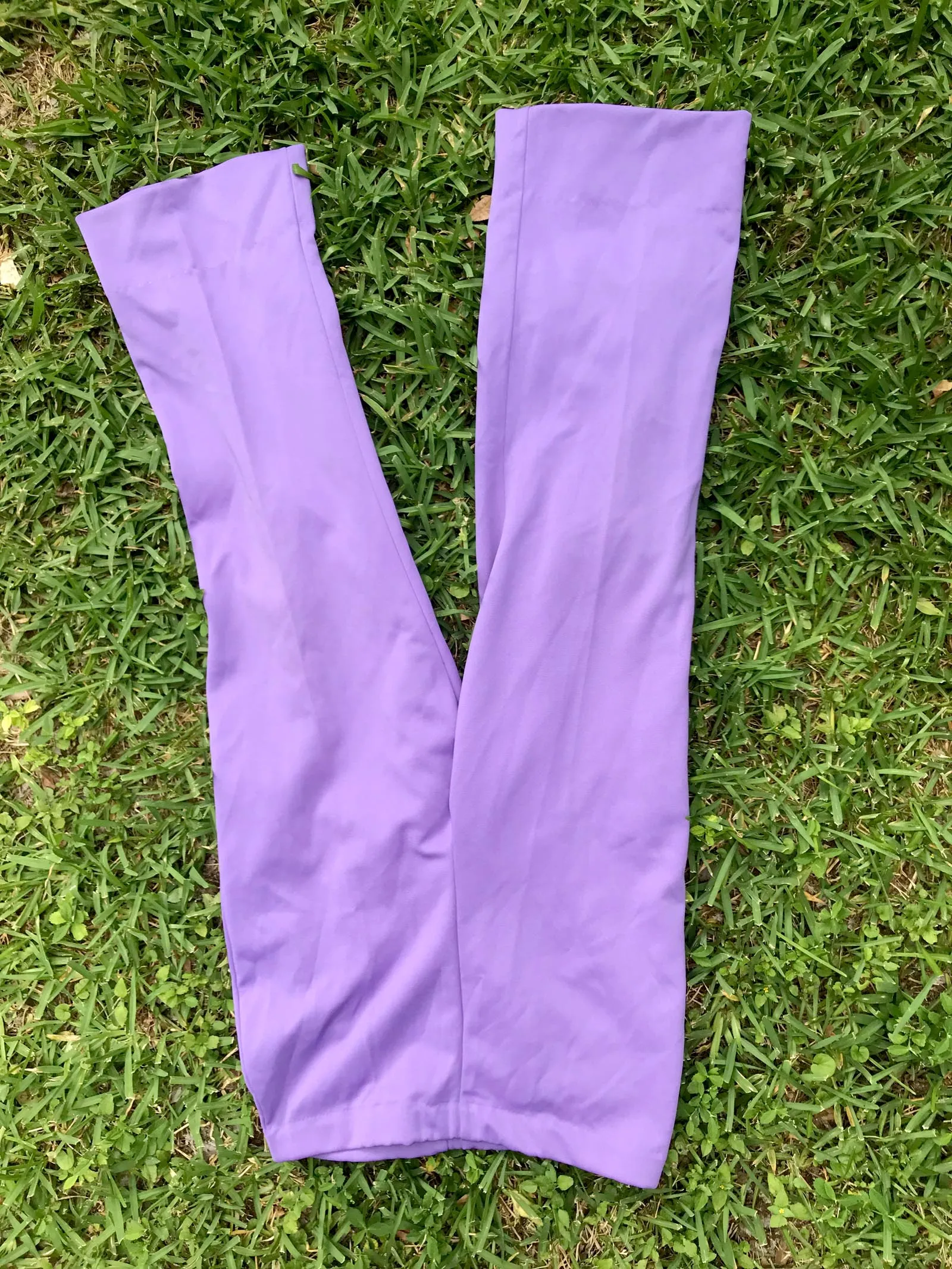 Vtg 70s | Purple High Waisted Hippie Disco Polyester Wide Leg Bell Bottoms S
