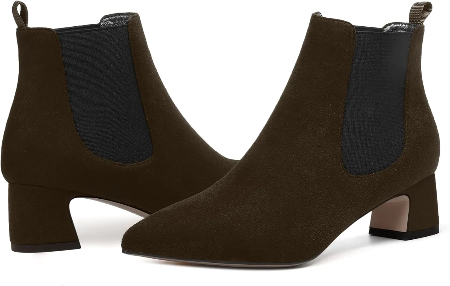 WAYDERNS Womens Suede Solid Dress Pointed Toe Bungee Evening Chunky Low Heel Ankle High Boots 2 Inch