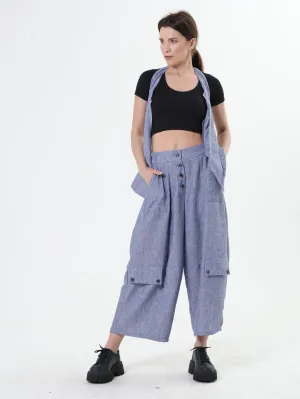 Wide-Leg Blue Pants With Linen