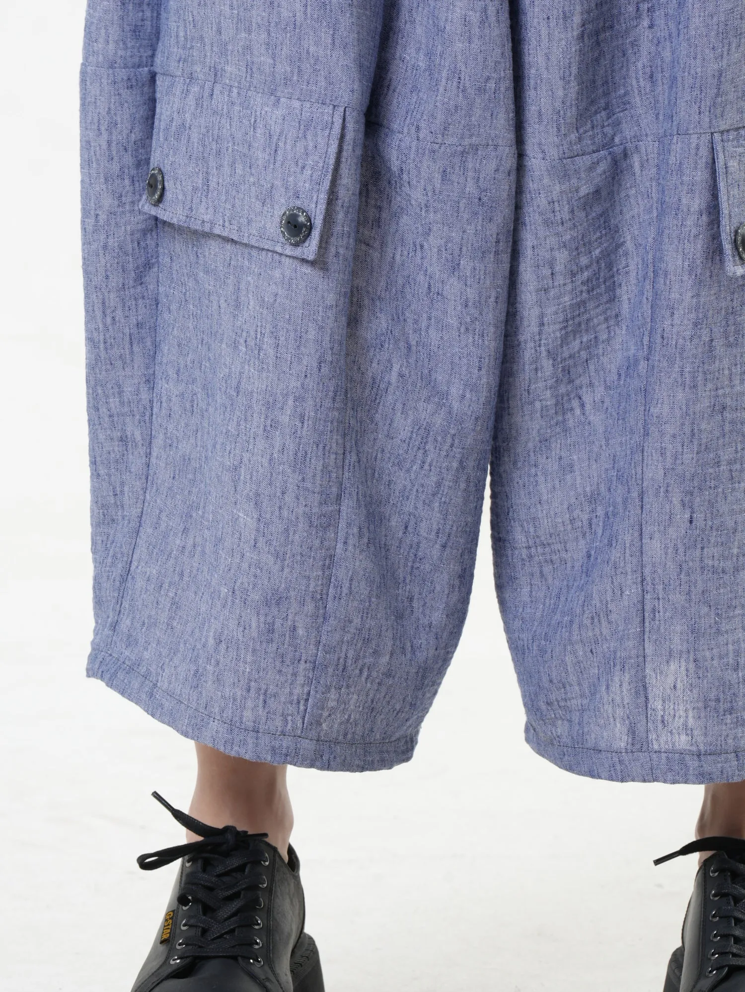Wide-Leg Blue Pants With Linen
