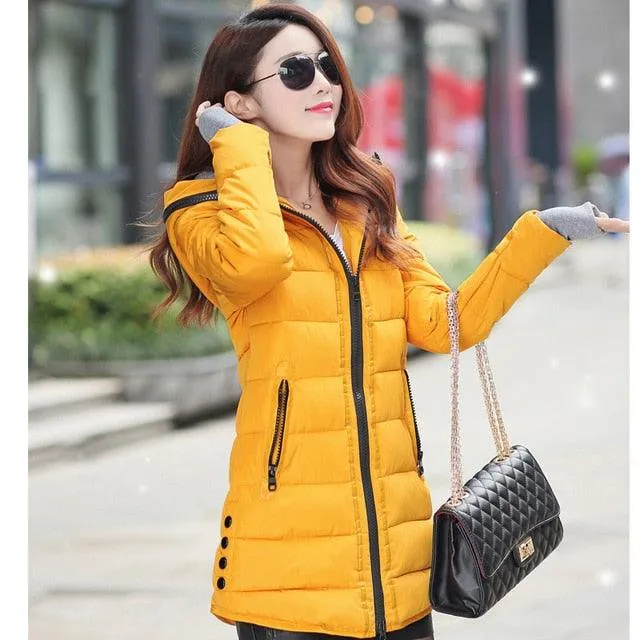 Women hooded warm coat candy color plus size padded female jacket Fashion parka womens