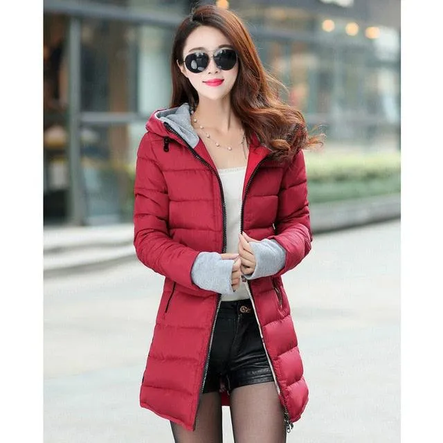 Women hooded warm coat candy color plus size padded female jacket Fashion parka womens