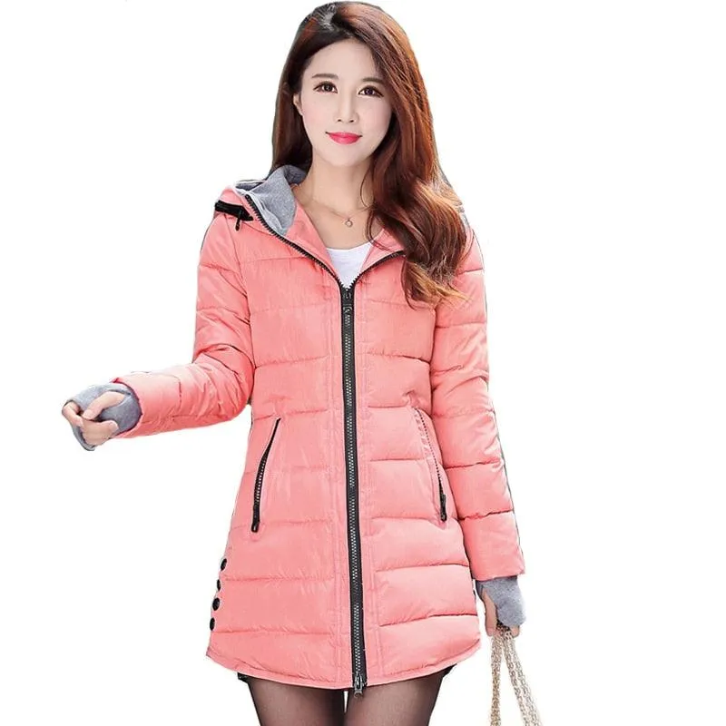 Women hooded warm coat candy color plus size padded female jacket Fashion parka womens