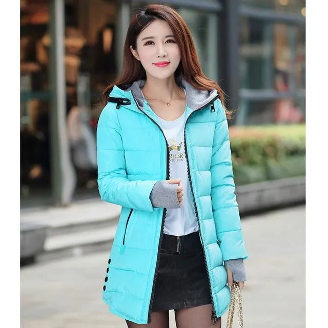 Women hooded warm coat candy color plus size padded female jacket Fashion parka womens