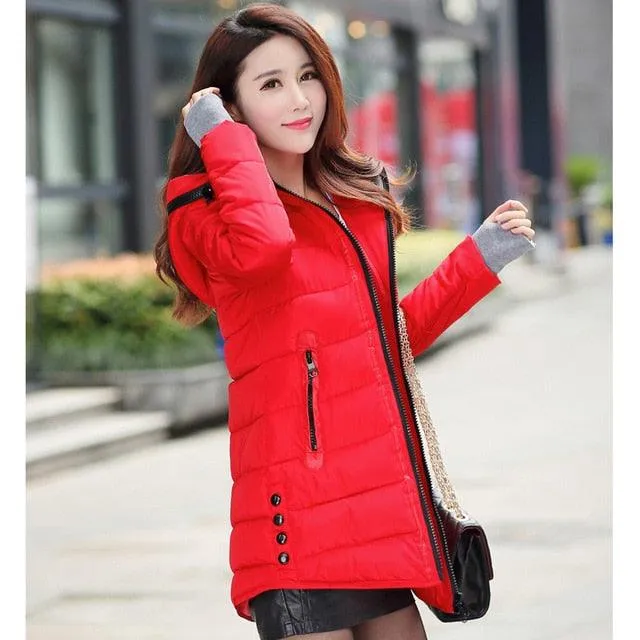 Women hooded warm coat candy color plus size padded female jacket Fashion parka womens
