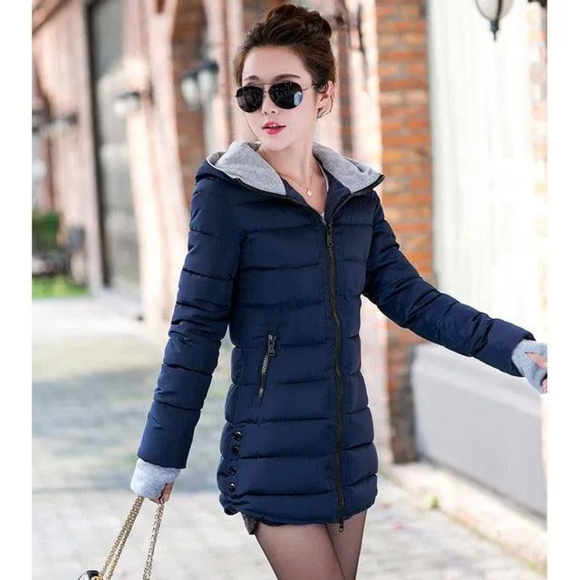 Women hooded warm coat candy color plus size padded female jacket Fashion parka womens