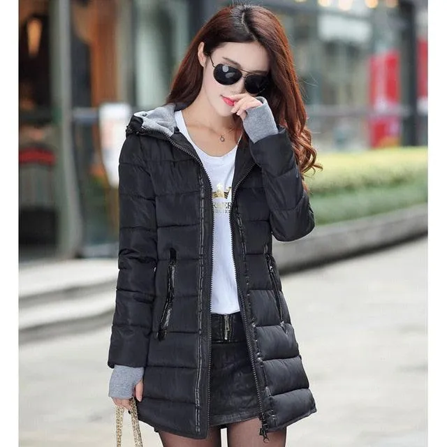Women hooded warm coat candy color plus size padded female jacket Fashion parka womens