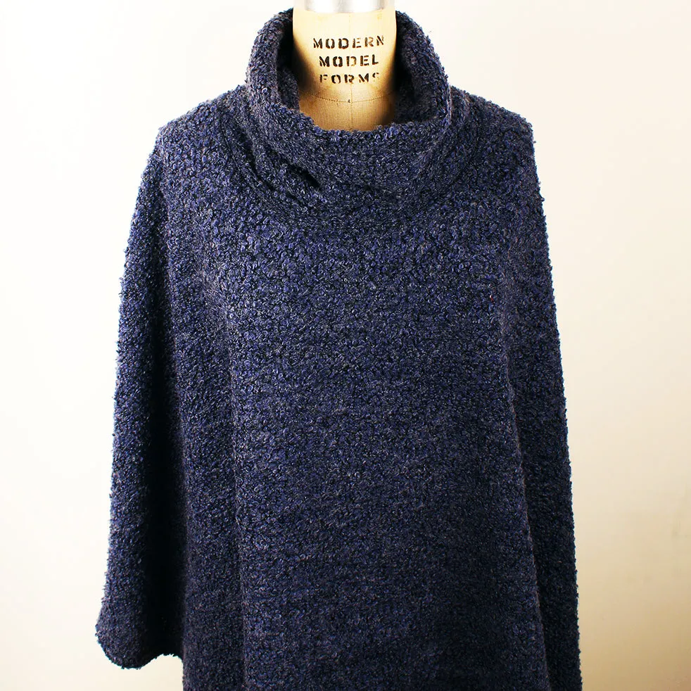 Women's Cowl Neck Boucle Cape in Textured Wool Blend