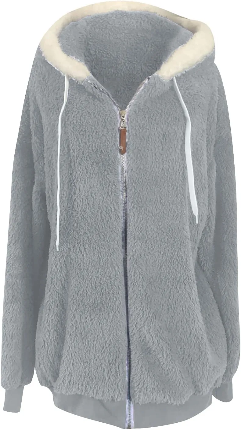 Womens Winter Fleece Jackets Plus Size Coats Oversized Zip Up Hoodies Lightweight Sherpa Jacket Warm Overcoats