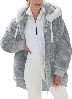Womens Winter Fleece Jackets Plus Size Coats Oversized Zip Up Hoodies Lightweight Sherpa Jacket Warm Overcoats