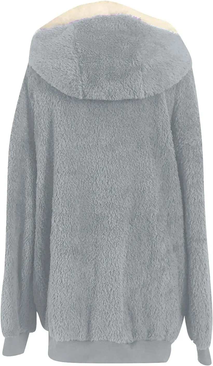 Womens Winter Fleece Jackets Plus Size Coats Oversized Zip Up Hoodies Lightweight Sherpa Jacket Warm Overcoats